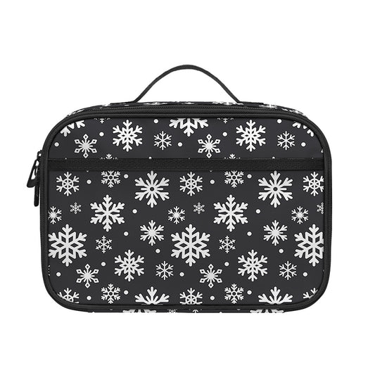White And Grey Snowflake Pattern Print Portable Lunch Bag