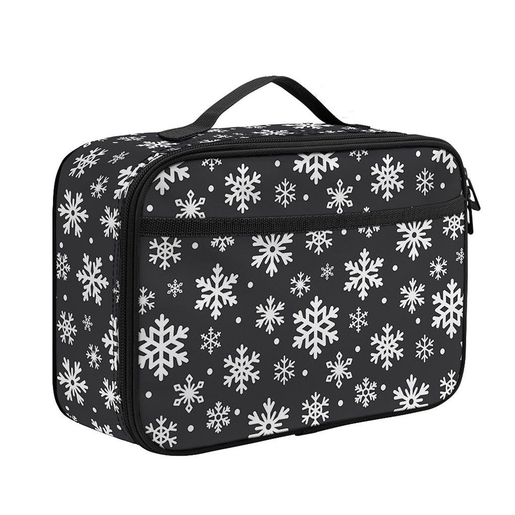White And Grey Snowflake Pattern Print Portable Lunch Bag