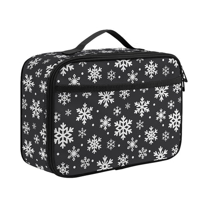 White And Grey Snowflake Pattern Print Portable Lunch Bag