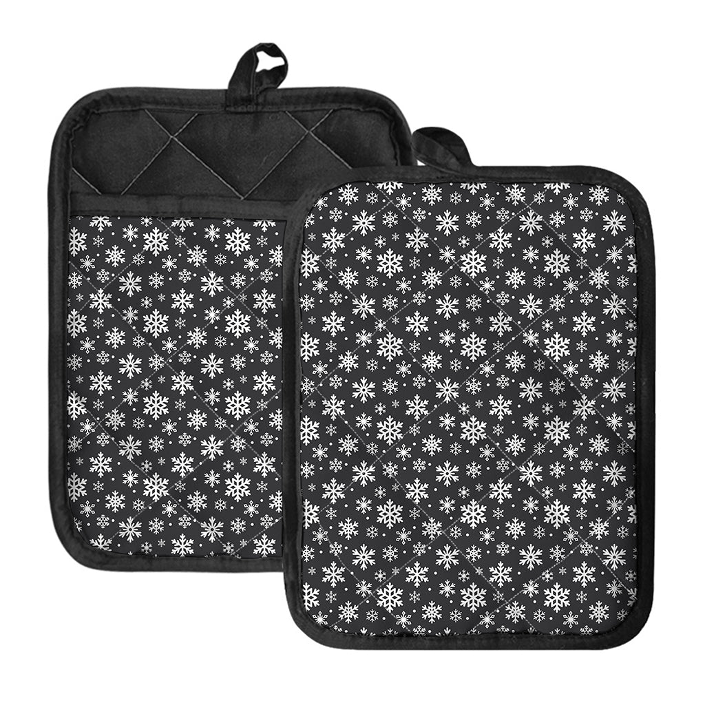 White And Grey Snowflake Pattern Print Pot Holders With Pocket