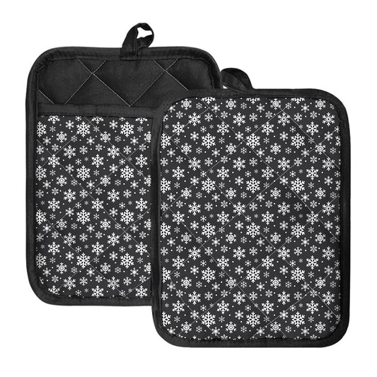 White And Grey Snowflake Pattern Print Pot Holders With Pocket