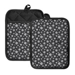 White And Grey Snowflake Pattern Print Pot Holders With Pocket