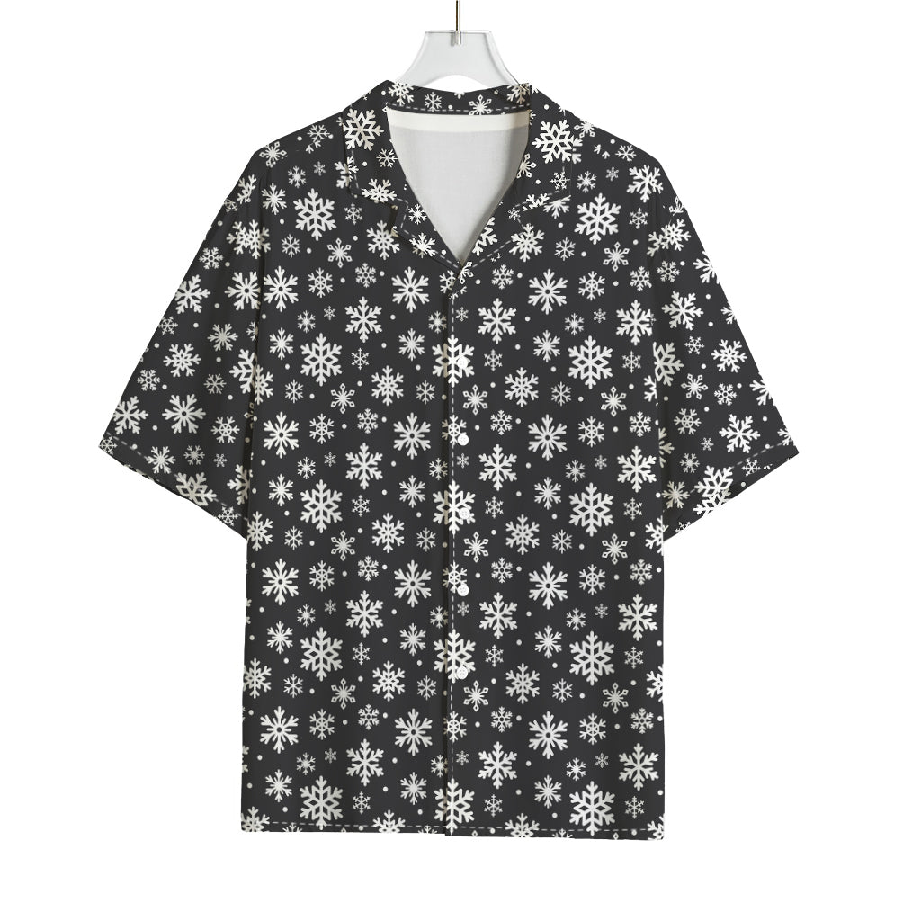 White And Grey Snowflake Pattern Print Rayon Hawaiian Shirt