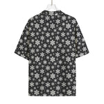 White And Grey Snowflake Pattern Print Rayon Hawaiian Shirt