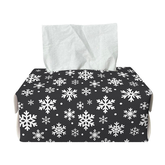 White And Grey Snowflake Pattern Print Rectangle Tissue Box Cover