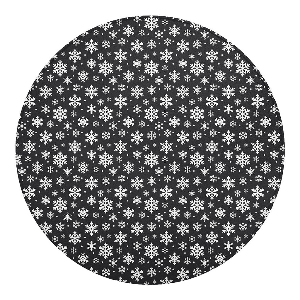White And Grey Snowflake Pattern Print Round Blanket