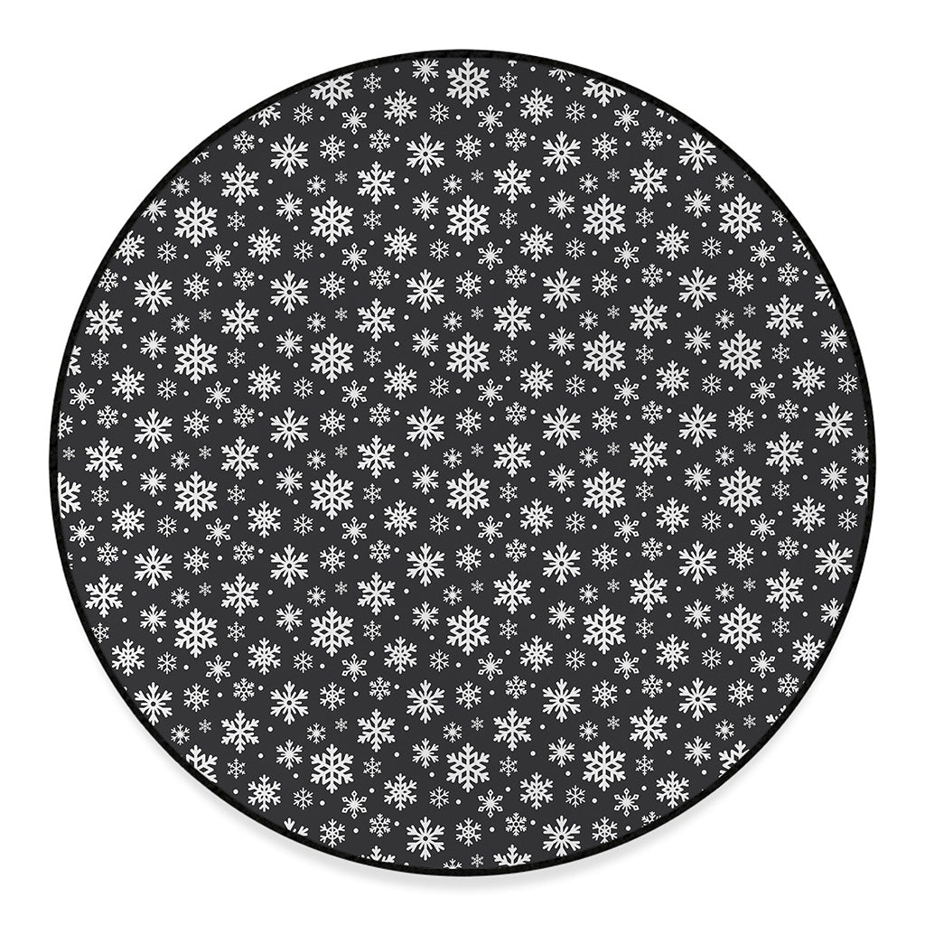 White And Grey Snowflake Pattern Print Round Floor Mat