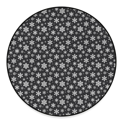 White And Grey Snowflake Pattern Print Round Floor Mat