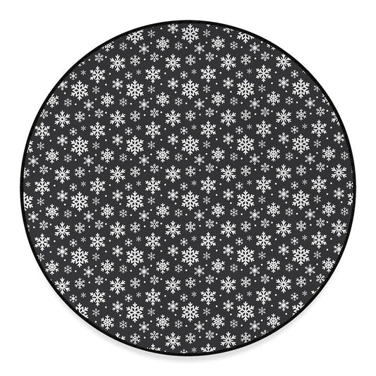 White And Grey Snowflake Pattern Print Round Floor Mat