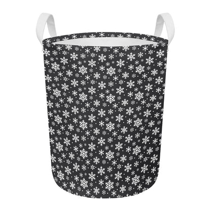 White And Grey Snowflake Pattern Print Round Laundry Basket