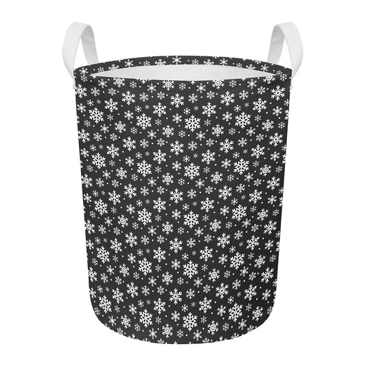 White And Grey Snowflake Pattern Print Round Laundry Basket