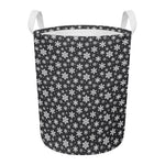White And Grey Snowflake Pattern Print Round Laundry Basket
