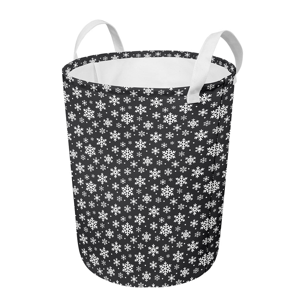 White And Grey Snowflake Pattern Print Round Laundry Basket