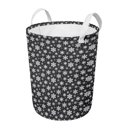 White And Grey Snowflake Pattern Print Round Laundry Basket