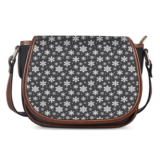 White And Grey Snowflake Pattern Print Saddle Bag