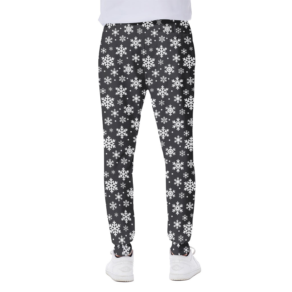 White And Grey Snowflake Pattern Print Scuba Joggers