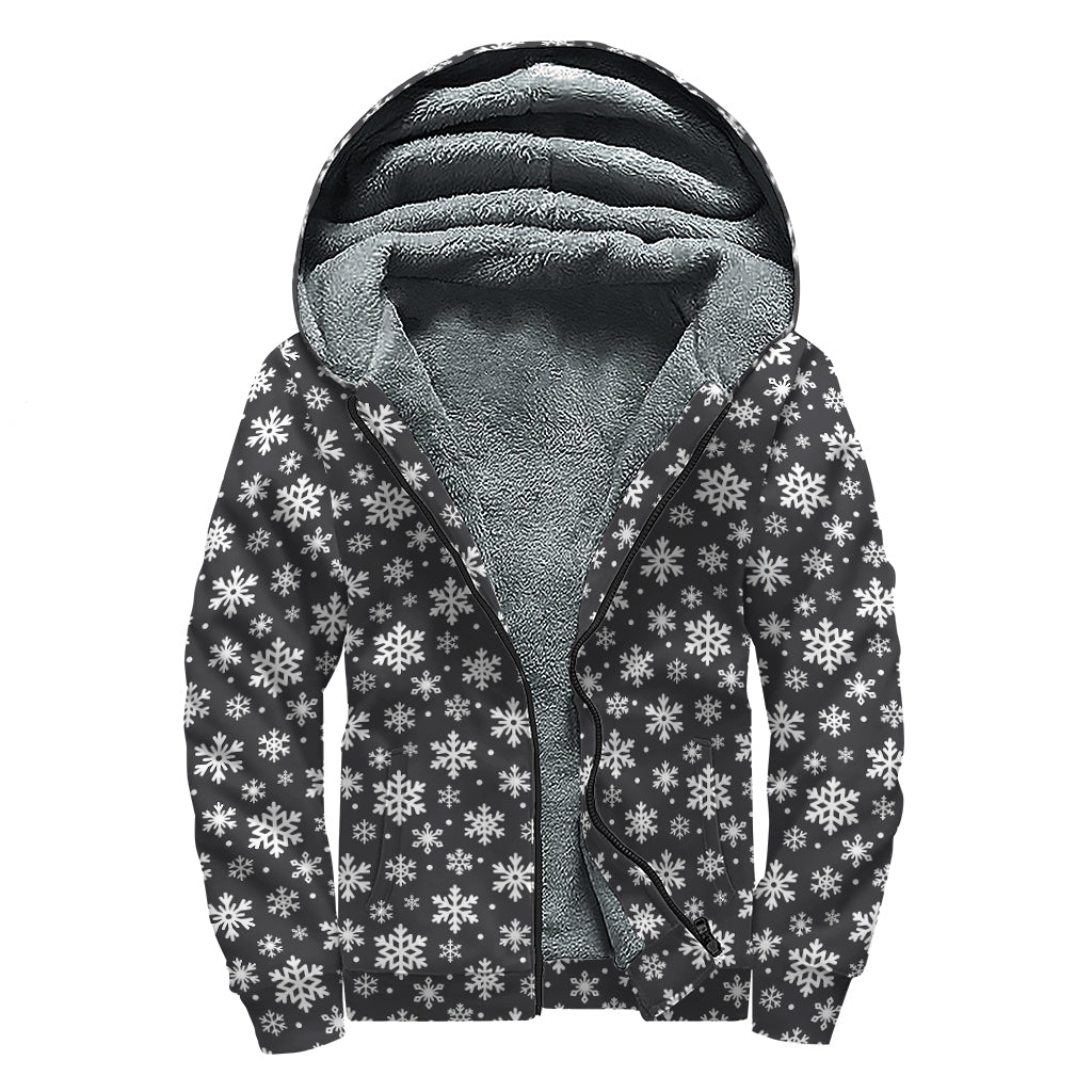 White And Grey Snowflake Pattern Print Sherpa Lined Zip Up Hoodie