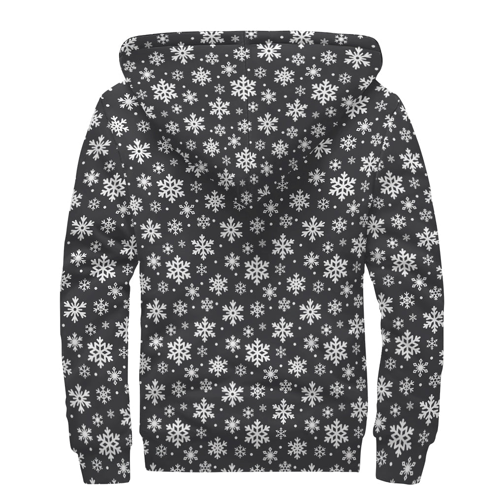 White And Grey Snowflake Pattern Print Sherpa Lined Zip Up Hoodie