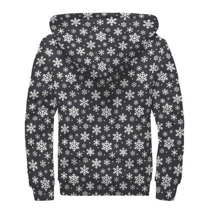 White And Grey Snowflake Pattern Print Sherpa Lined Zip Up Hoodie