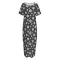 White And Grey Snowflake Pattern Print Short Sleeve Long Nightdress