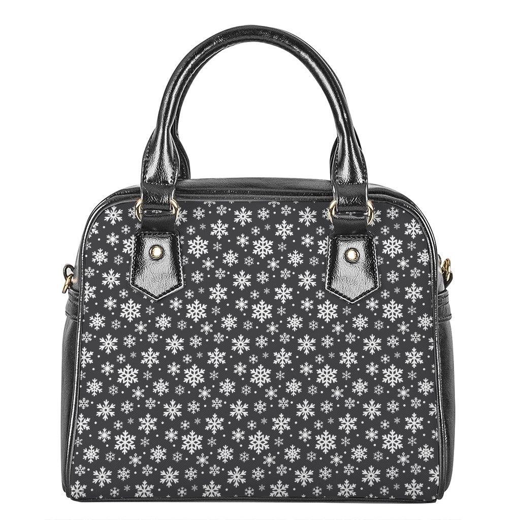 White And Grey Snowflake Pattern Print Shoulder Handbag