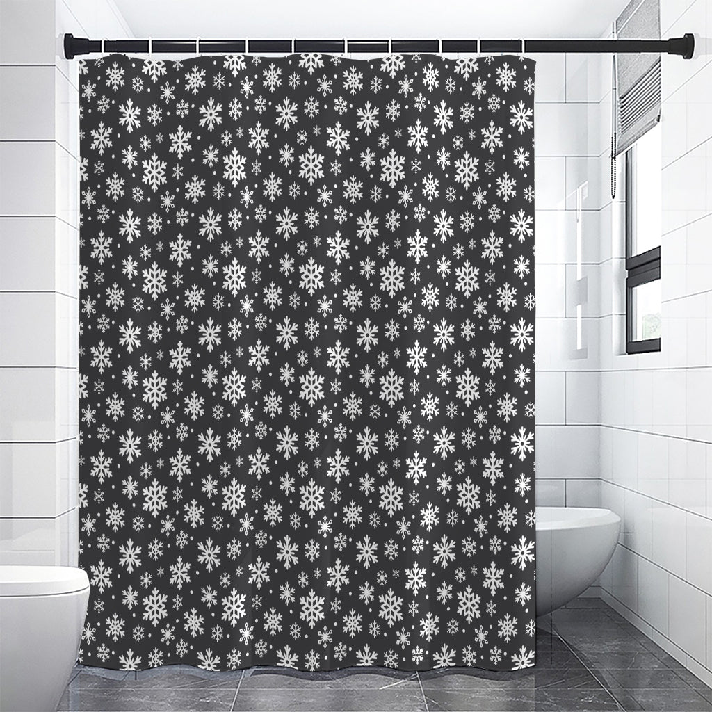 White And Grey Snowflake Pattern Print Shower Curtain