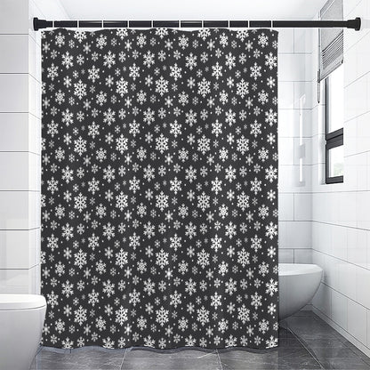 White And Grey Snowflake Pattern Print Shower Curtain