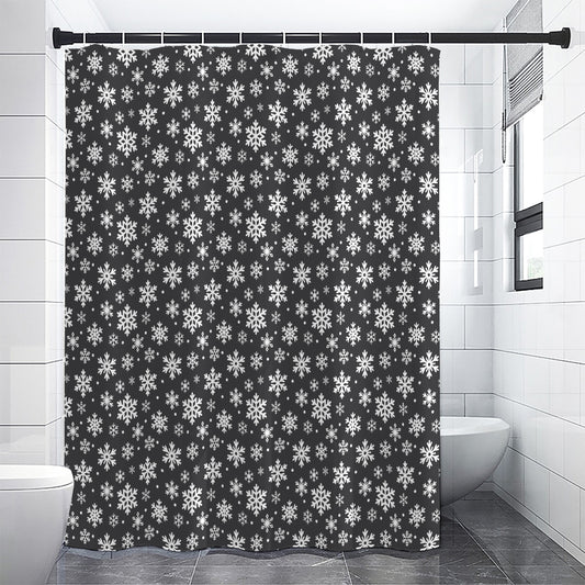 White And Grey Snowflake Pattern Print Shower Curtain