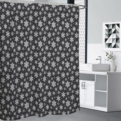 White And Grey Snowflake Pattern Print Shower Curtain