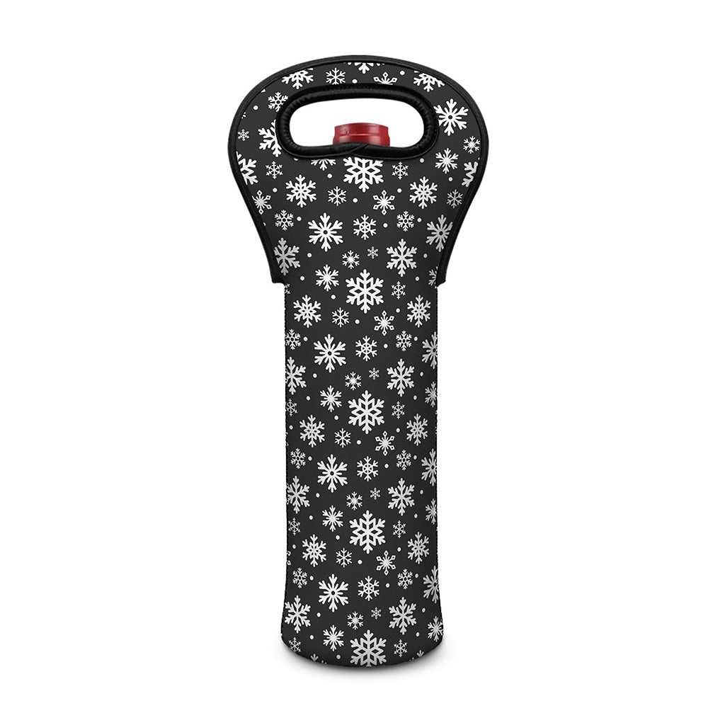 White And Grey Snowflake Pattern Print Single Neoprene Wine Tote