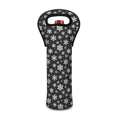 White And Grey Snowflake Pattern Print Single Neoprene Wine Tote