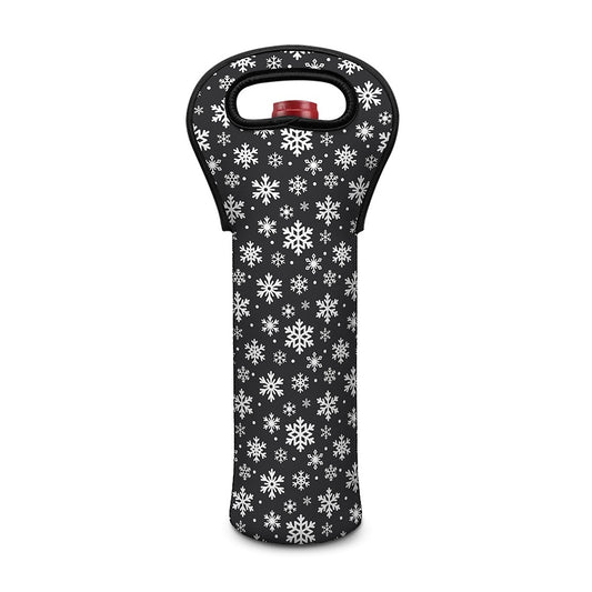 White And Grey Snowflake Pattern Print Single Neoprene Wine Tote