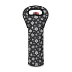 White And Grey Snowflake Pattern Print Single Neoprene Wine Tote