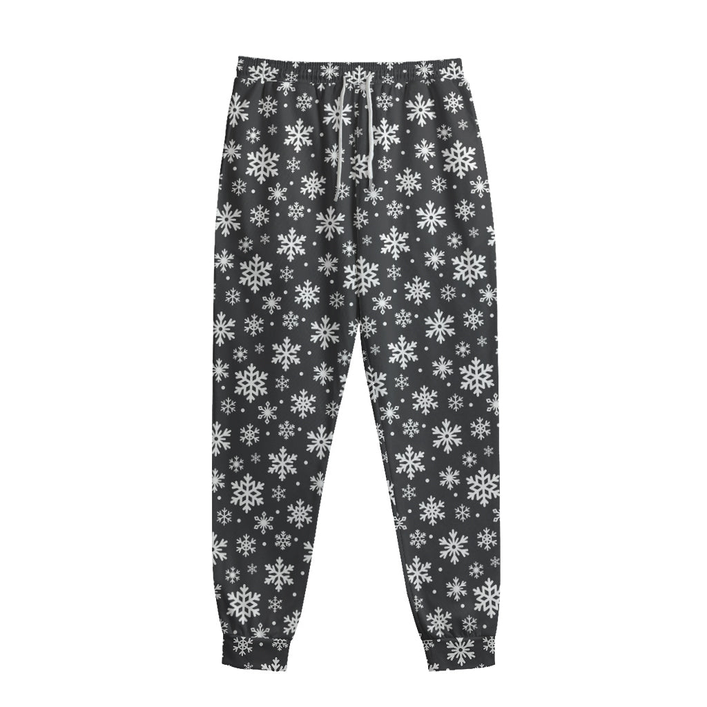White And Grey Snowflake Pattern Print Sweatpants