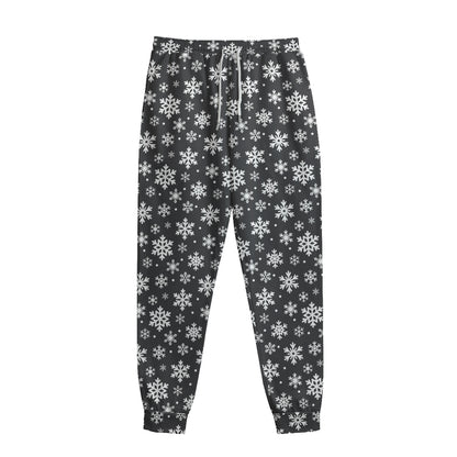 White And Grey Snowflake Pattern Print Sweatpants