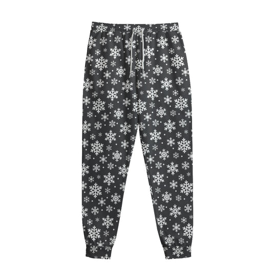 White And Grey Snowflake Pattern Print Sweatpants