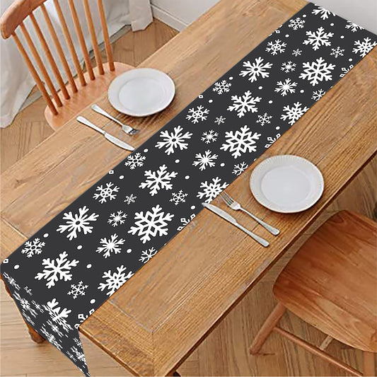 White And Grey Snowflake Pattern Print Table Runner