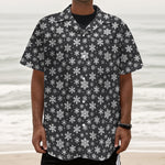 White And Grey Snowflake Pattern Print Textured Short Sleeve Shirt