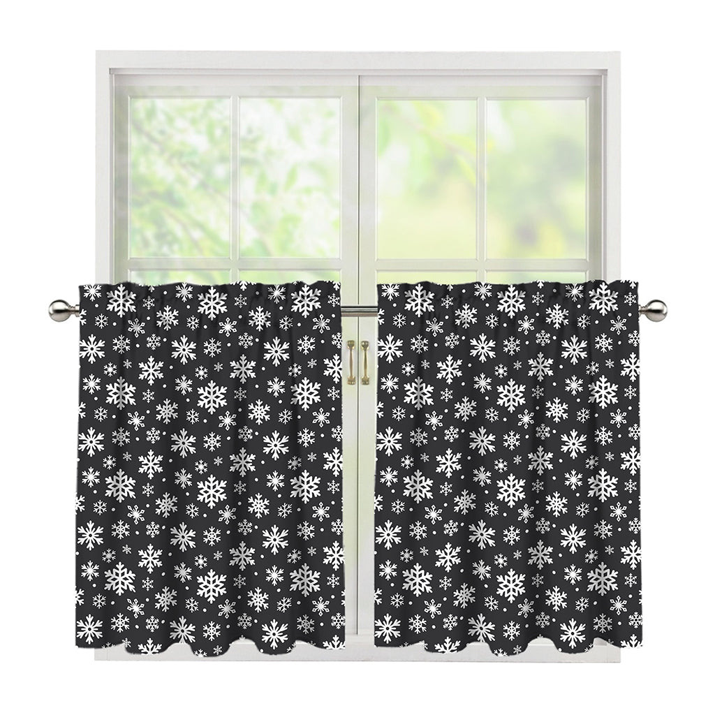 White And Grey Snowflake Pattern Print Tier Curtains