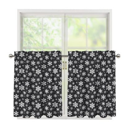 White And Grey Snowflake Pattern Print Tier Curtains