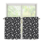 White And Grey Snowflake Pattern Print Tier Curtains