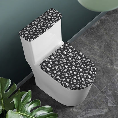 White And Grey Snowflake Pattern Print Toilet Lid And Tank Cover Set