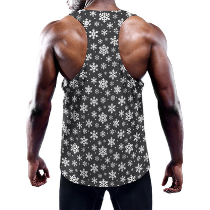 White And Grey Snowflake Pattern Print Training Tank Top