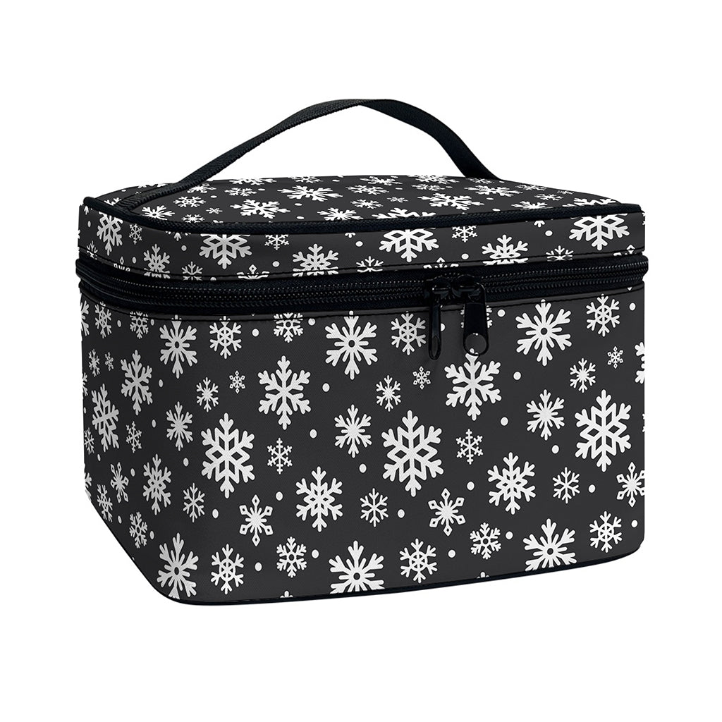White And Grey Snowflake Pattern Print Travel Makeup Bag