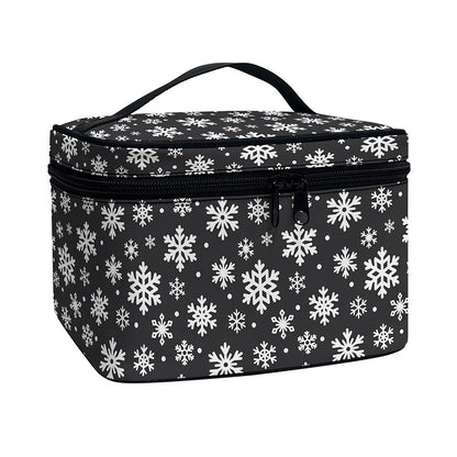 White And Grey Snowflake Pattern Print Travel Makeup Bag