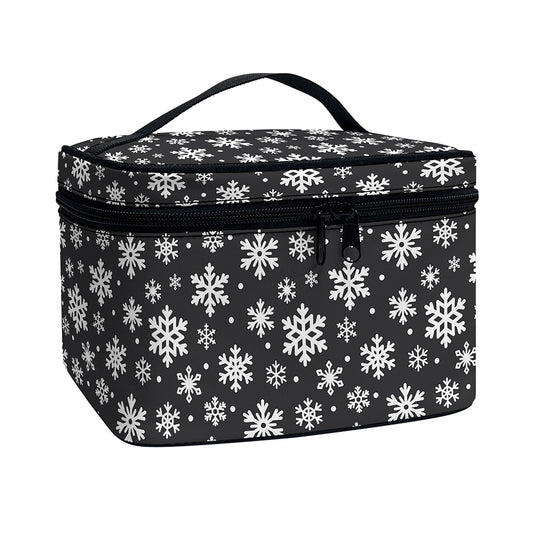 White And Grey Snowflake Pattern Print Travel Makeup Bag