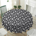 White And Grey Snowflake Pattern Print Waterproof Round Tablecloth