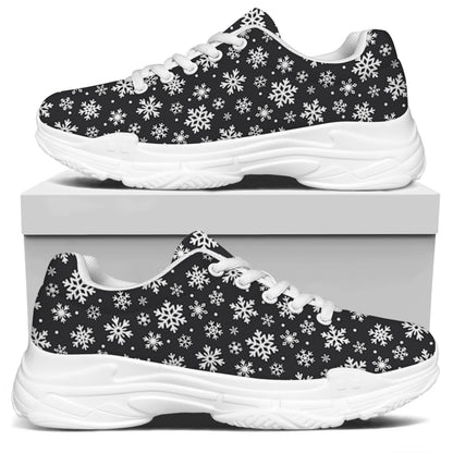 White And Grey Snowflake Pattern Print White Chunky Shoes
