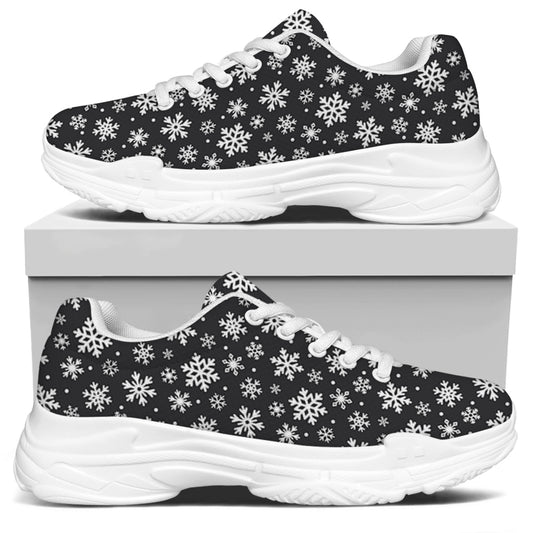 White And Grey Snowflake Pattern Print White Chunky Shoes