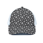 White And Grey Snowflake Pattern Print White Mesh Trucker Cap
